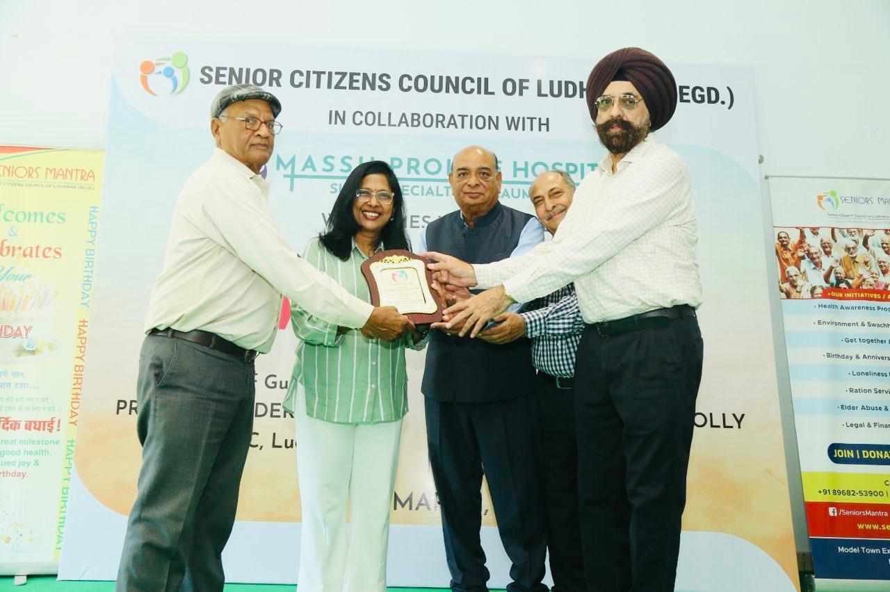 Rekha being recognised by the Senior Citizens Council of Ludhiana
